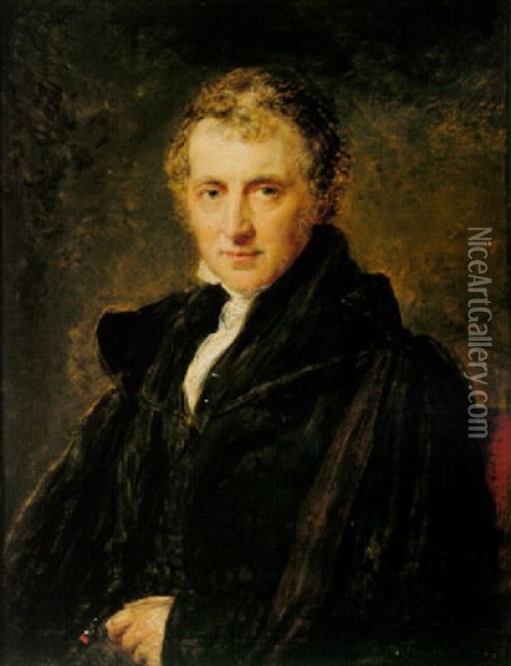 Portrait Of Sir Augustus Wall Callcott In A Black Coat Oil Painting - John Linnell