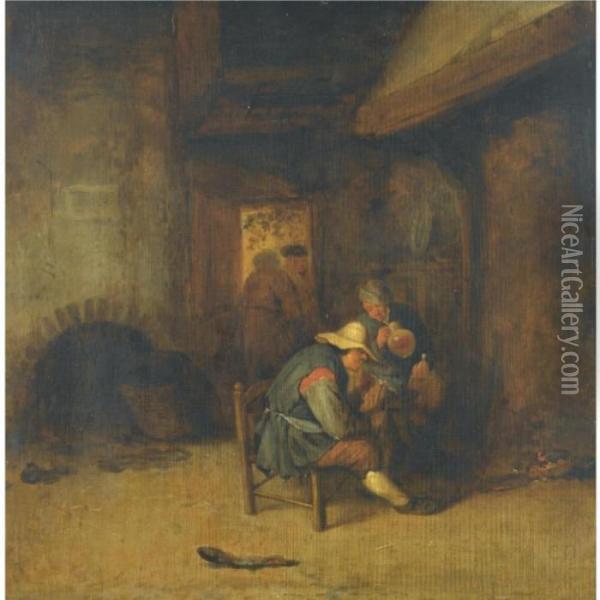 Peasants Smoking And Drinking In An Inn Oil Painting - Isaack Jansz. van Ostade