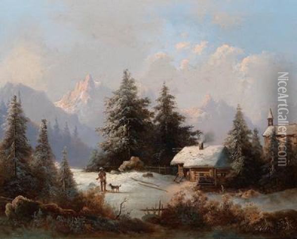 Jager Im Winterwald Oil Painting - Josef Thoma