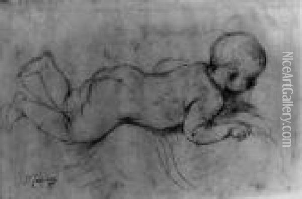 A Baby Lying On His Stomach (recto); A Baby Lying On His Back(verso) Oil Painting - Guercino