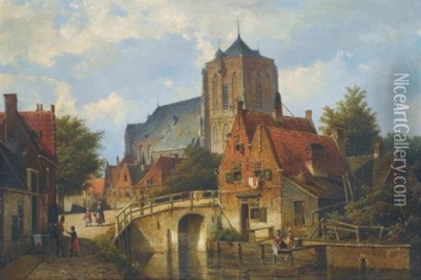By The Canal Oil Painting - Willem Koekkoek