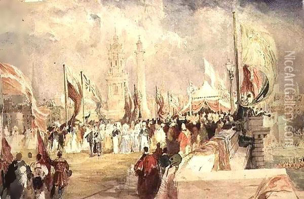 The Opening of London Bridge by King William IV and Queen Adelaide on 1 August Oil Painting - Allote