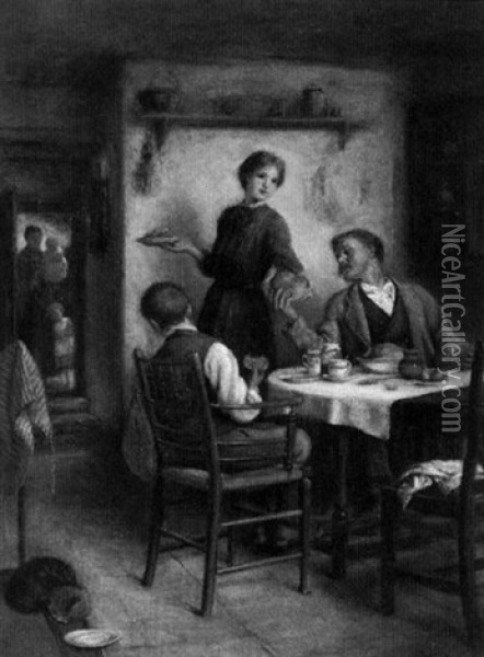 Vesperzeit - Interieur Mit Familie Am Tisch Oil Painting - James Clark