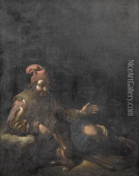 Bettler Im Spiel Mit Seinem Hund Oil Painting - Michelangelo Cerqouzzi