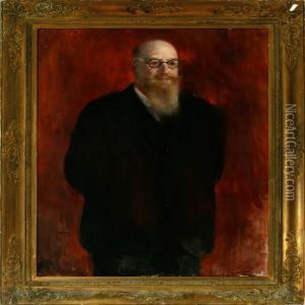 Portrait Of The Former Danish Pm Thorvald Stauning. Signed Saltoft Oil Painting - Edvard Anders Saltoft