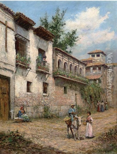 A Street In The Old Quarter Of Granada, Spain Oil Painting - Arthur Trevor Haddon