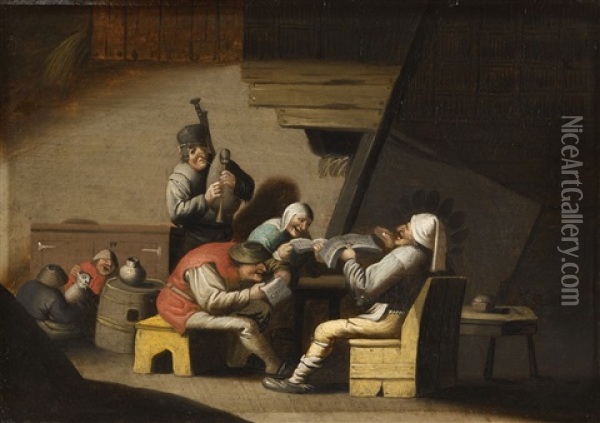 Interior Scene With Peasants Singing And Making Music Oil Painting - Adriaen Jansz van Ostade
