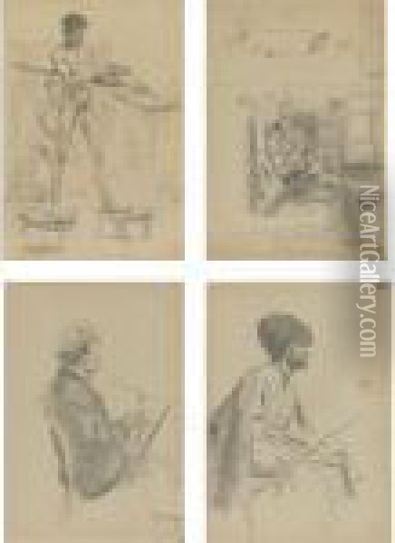 Six Drawings Including Portraits Of Repin And Stelletsky Oil Painting - Boris Kustodiev