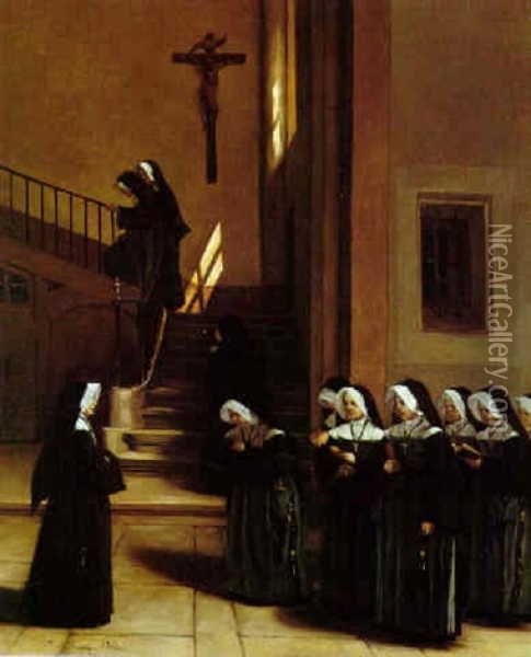 Religieuses Revenant De L'office (nuns Coming Out Of A Religious Service) Oil Painting - Francois Bonvin