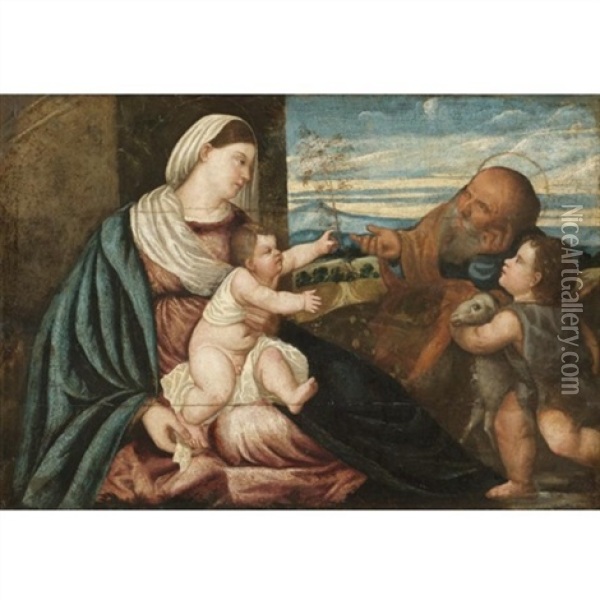 The Holy Family With The Infant Saint John The Baptist Oil Painting - Polidoro da Lanciano