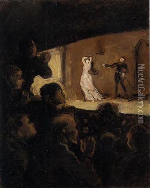 Au Theatre Oil Painting - Honore Daumier