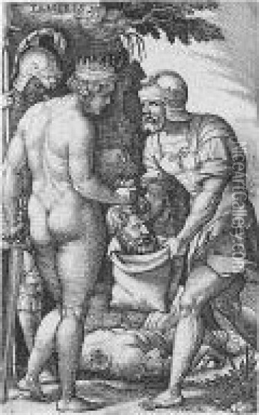 Thomyris Hiding King Cyrus' Head (holl.120) Oil Painting - Georg Pencz