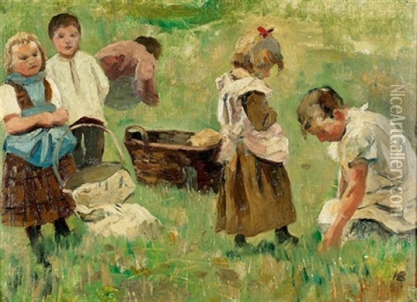 Spielende Kinder Oil Painting - Hans Bachmann