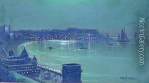 South Bay Scarborough By Moonlight Oil Painting - Wilfred Jenkins