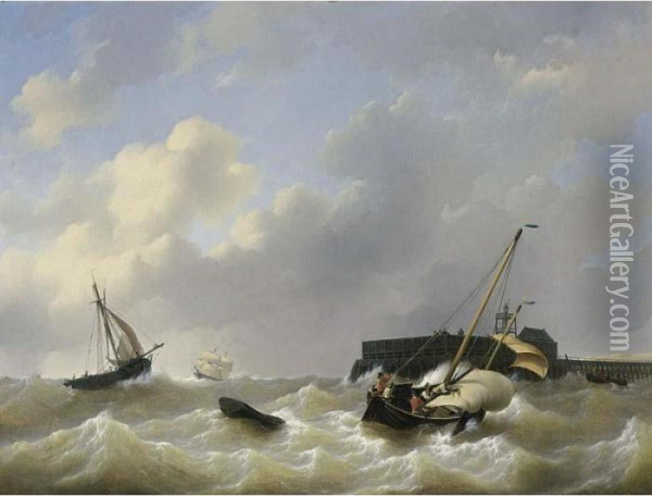 Shipping In Choppy Waters Oil Painting - Petrus Jan Schotel
