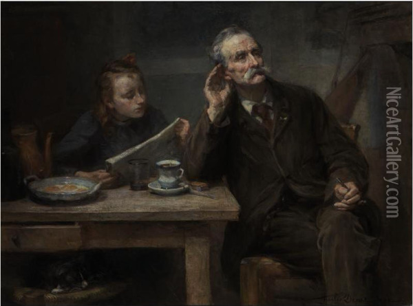 Reading To Grandfather Oil Painting - Charles-Clement Denet