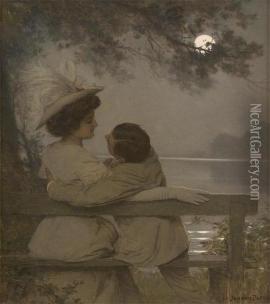 Conversation Romantique Au Lever De Lune Oil Painting - Jan van Beers