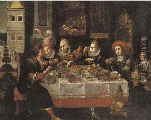 A banquet in an interior Oil Painting - David Vinckboons