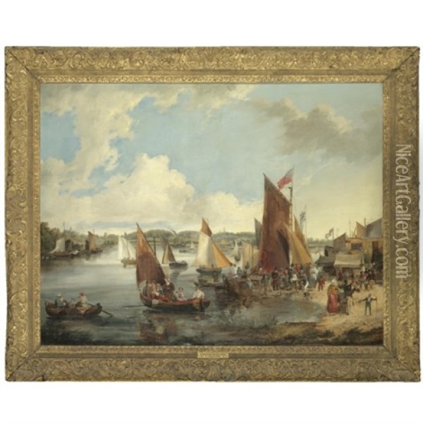 The Water Frolic On The River Bure At Wroxham, Norfolk Oil Painting - John Berney Ladbrooke