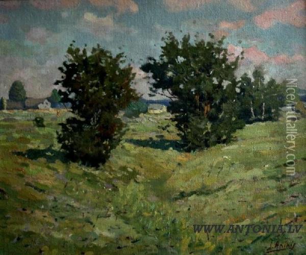 Green Field Oil Painting - Jekabs Apinis