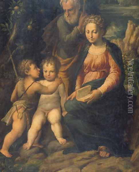 The Holy Family Oil Painting - Girolamo da Carpi