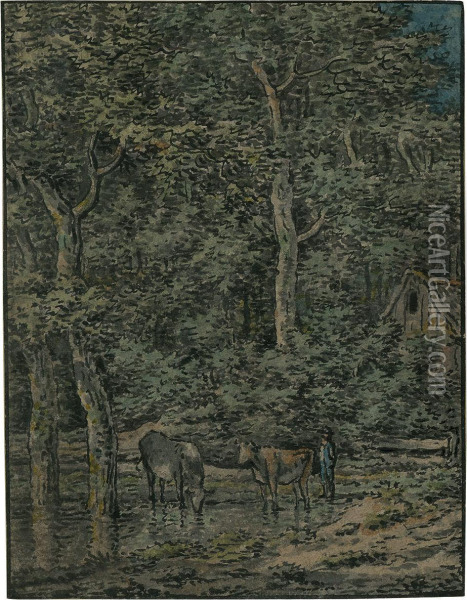 Waldige Landschaft Mit Hirten Und Vieh Oil Painting - Anthony Andriessen