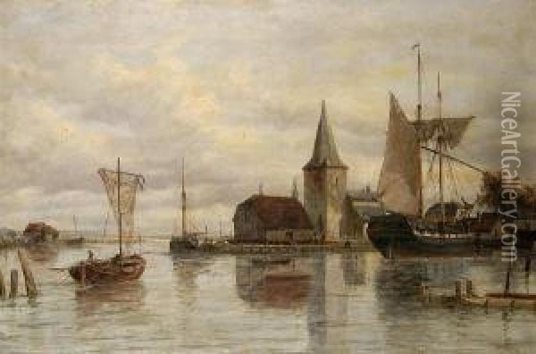 Boats In The Harbour Oil Painting - Richard Henry Nibbs