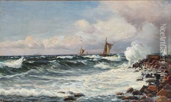 Coastal Scene With Sailing Boats Oil Painting - Holger Luebbers