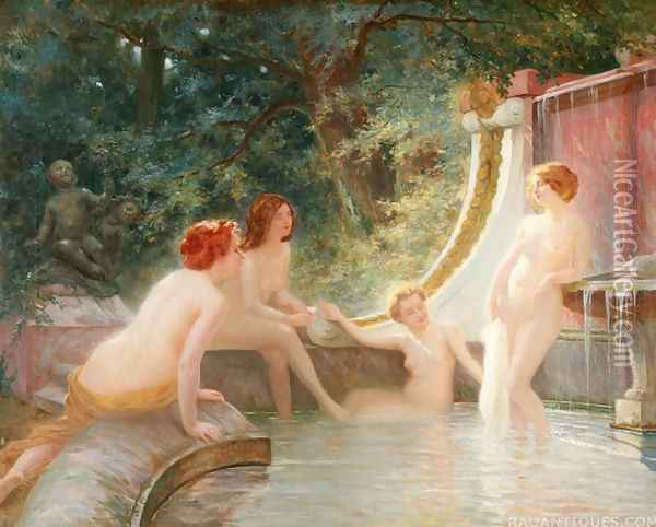 Bathers in a Fountain Oil Painting - Albert-Auguste Fourie
