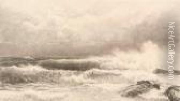 Crashing Waves Oil Painting - William Trost Richards
