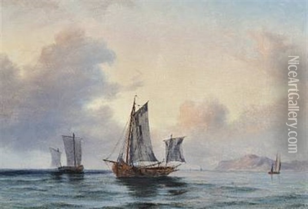 Sailing Boats Off The Coast Oil Painting - Daniel Hermann Anton Melbye