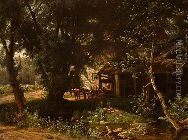 Old Mill Oil Painting - Hugh Bolton Jones