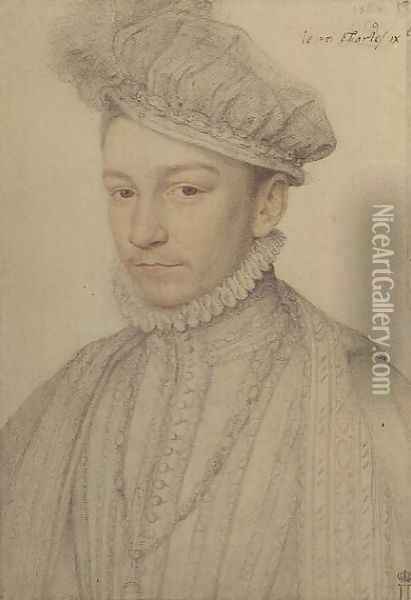 Portrait of King Charles IX of France, 1566 Oil Painting - Francois Clouet