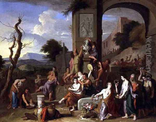 A sacrificial feast among ruins Oil Painting - Gerard Hoet