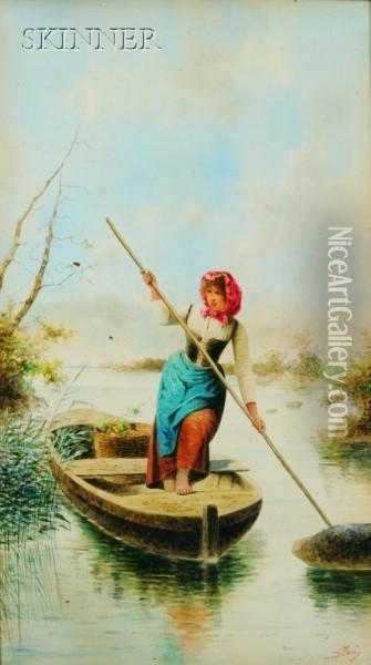 In The Rowboat Oil Painting - Desire Francois Laugee
