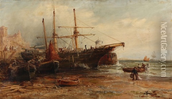 Coastal Scene With Anchoring Ships Oil Painting - William Edward Webb