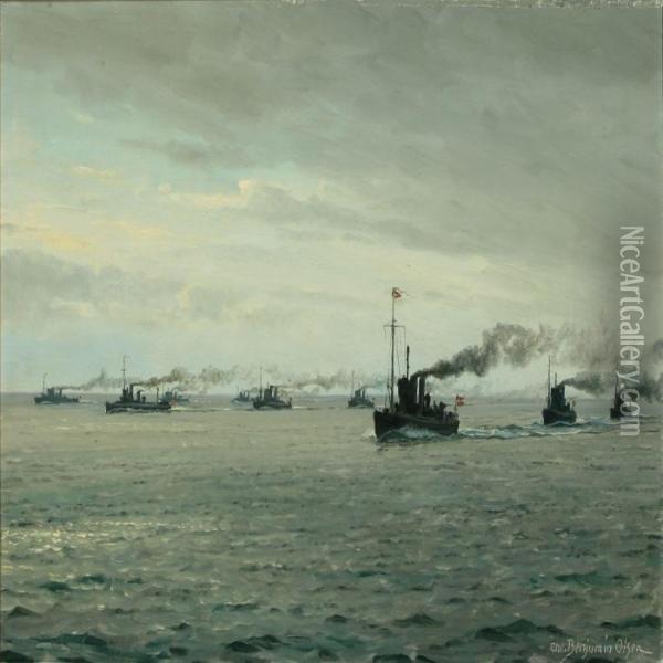 Torpedobade Pavagt For Danmark Oil Painting - Christian Benjamin Olsen