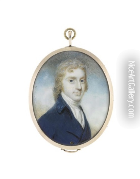 A Portrait Miniature Of A Gentleman Oil Painting - William Grimaldi