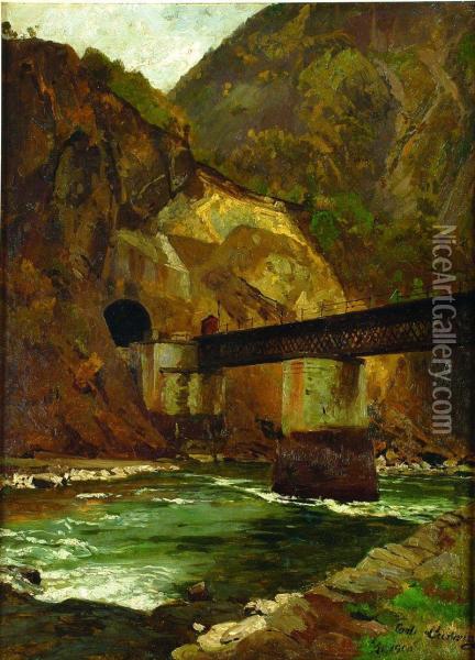 Ferrovia Sopra L'isarco Oil Painting - Carl Julius Ludwig