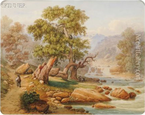 Figures By A Mountain Stream Oil Painting - Alexandre Debelle