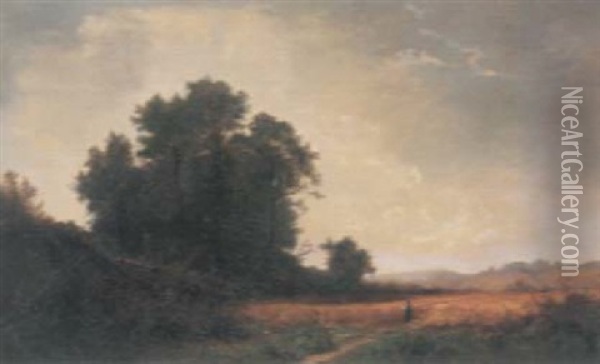 Landschaft Mit Madchen Auf Einem Feldweg Oil Painting - Gustave Eugene Castan