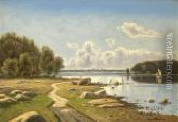 Idyllische Bucht In Sommerlicher Landschaft Unter Blauem Himmel Oil Painting - Viggo Christian Frederick Pedersen