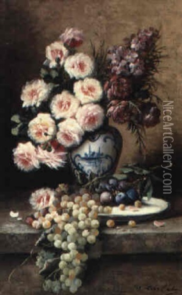 Still Life Of Flowers And Fruit Oil Painting - Max Carlier