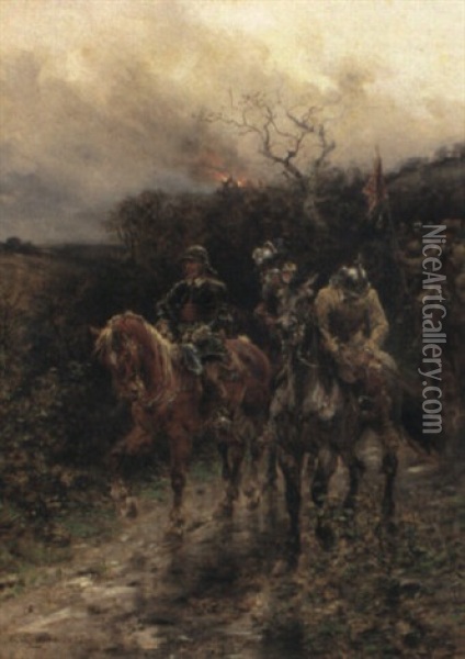 The Returning Cavaliers Oil Painting - Ernest Crofts