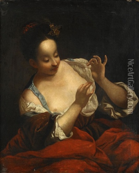 Kvinna I Rod Klanning Oil Painting - Jean-Baptiste Santerre