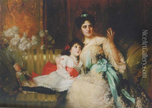 Portrait Of Mrs. James Reynolds And Her Daughter Leila Oil Painting - Sir Samuel Luke Fildes