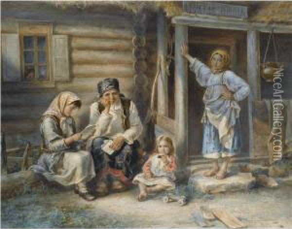 The Village School Oil Painting - Aleksei Ivanovich Strelkovsky