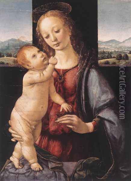 Madonna and Child with a Pomegranate 1475-80 Oil Painting - Lorenzo Di Credi