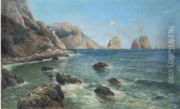 Capri, Punta Del Tragaro Con I Faraglioni Oil Painting - Francesco Capuano