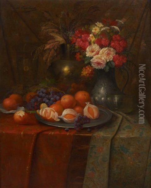Composition Aux Oranges Et Aux Fleurs Oil Painting - Max Carlier